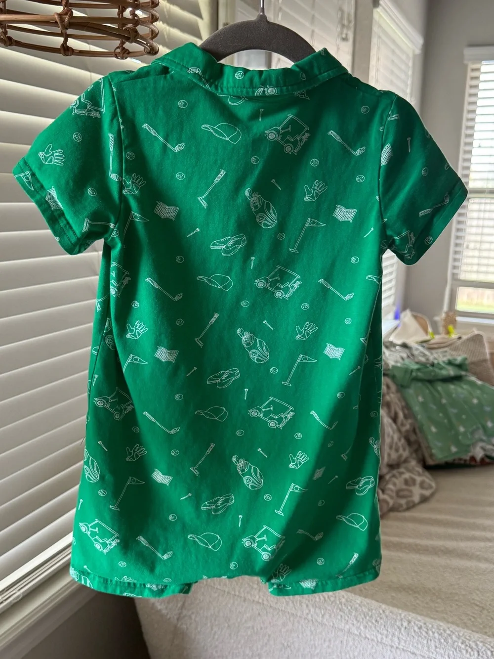 Andy & Evan Green Polo Romper with Golf Print